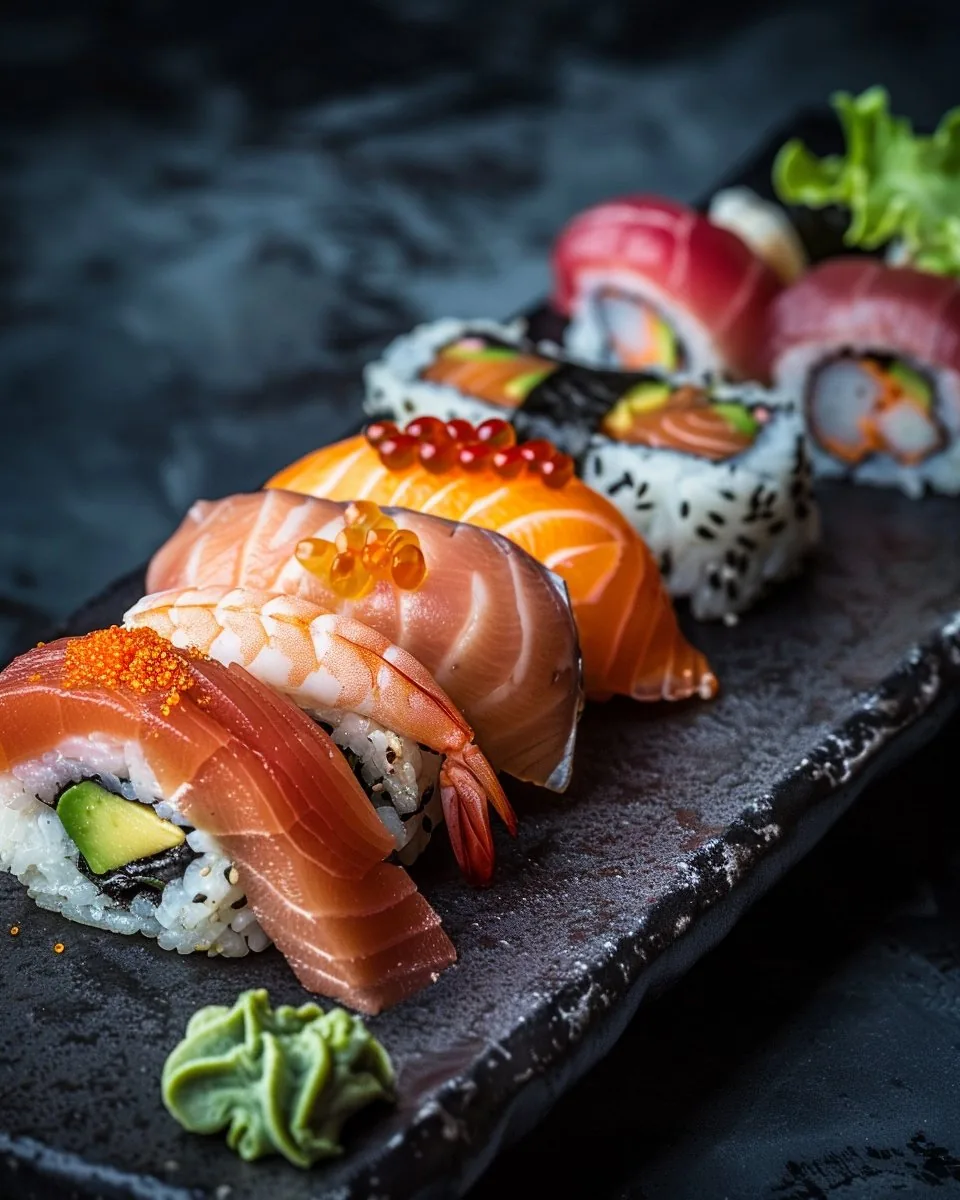 Sushi auf dunklem Teller